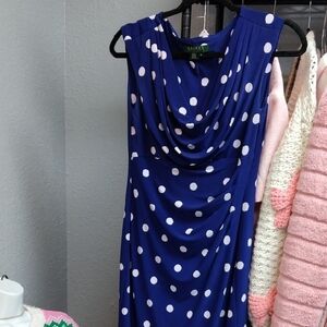 Lauren Ralph Lauren Navy Polka Dot Midi Dress